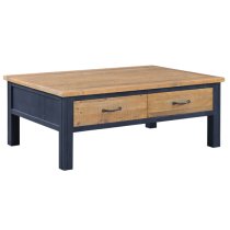 Savona Wooden Coffee Table With 4 Drawers In Oak And Blue