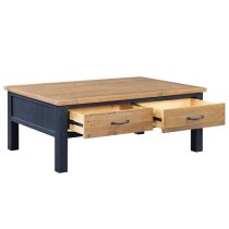 Savona Wooden Coffee Table With 4 Drawers In Oak And Blue