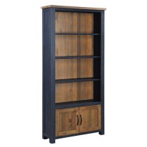 Savona Wooden Large Open Bookcase With 2 Doors In Blue