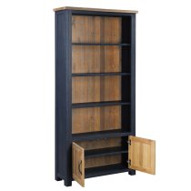 Savona Wooden Large Open Bookcase With 2 Doors In Blue