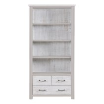 Gilford Wooden Large Open Bookcase With 3 Drawers In Grey