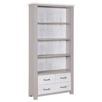 Gilford Wooden Large Open Bookcase With 3 Drawers In Grey