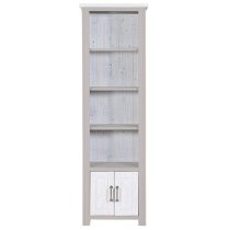 Gilford Wooden Open Bookcase Narrow With 2 Doors In Grey