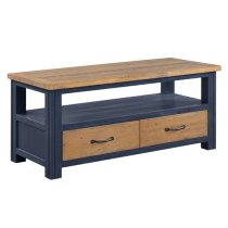 Savona Wooden TV Stand With 2 Drawers In Oak And Blue