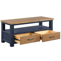 Savona Wooden TV Stand With 2 Drawers In Oak And Blue