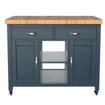 Kavala Wooden Kitchen Island With Butchers Block In Blue