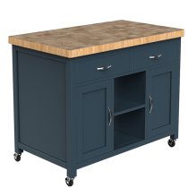 Kavala Wooden Kitchen Island With Butchers Block In Blue