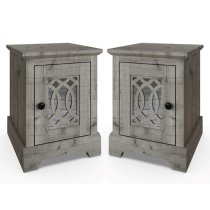 Arcata Mexican Grey Mirrored Bedside Cabinets In Pair