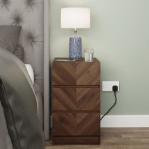 Ciana Royal Walnut Wooden Bedside Cabinet 3 Drawers In Pair