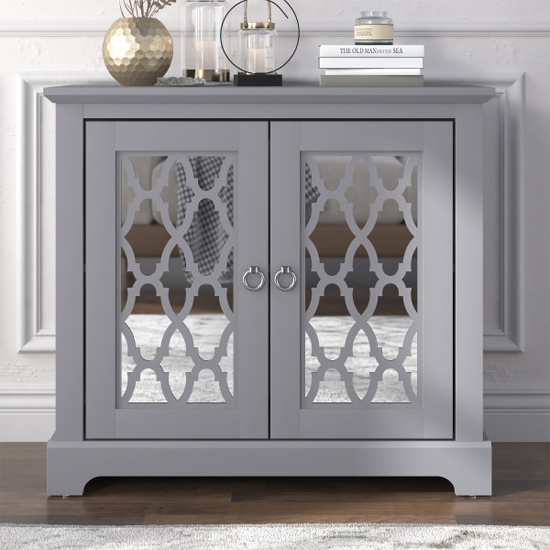 Herceg Wooden Sideboard With 2 Mirrored Doors In Cool Grey