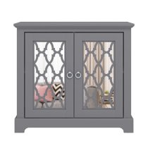 Herceg Wooden Sideboard With 2 Mirrored Doors In Cool Grey