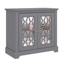 Herceg Wooden Sideboard With 2 Mirrored Doors In Cool Grey