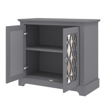 Herceg Wooden Sideboard With 2 Mirrored Doors In Cool Grey