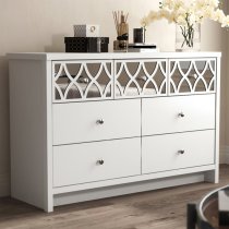 Asmara Mirrored Wooden Chest Of 7 Drawers In White