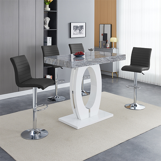 Halo Melange High Gloss Bar Table With 4 Ripple Black Stools