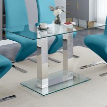 Jet Small Clear Glass Dining Table With 4 Demi Z Teal Chairs