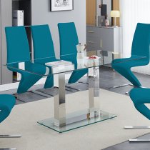 Jet Large Clear Glass Dining Table With 6 Demi Z Teal Chairs