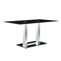 Jet Large Black Glass Dining Table With 6 Demi Z White Chairs