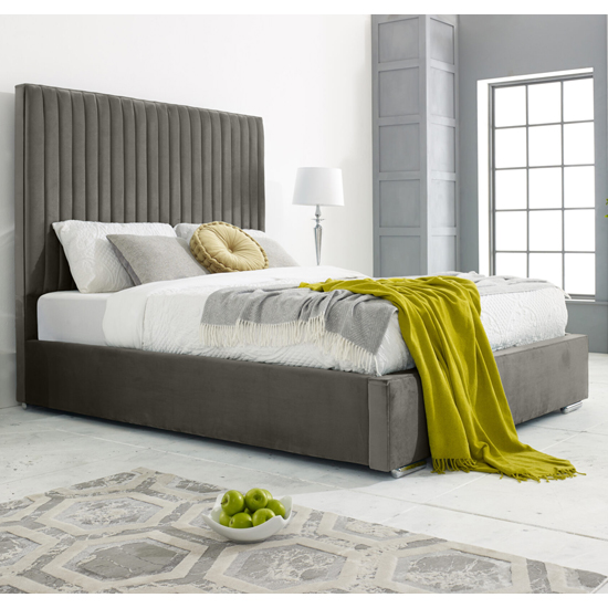 Medan Plush Velvet Small Double Bed In Grey