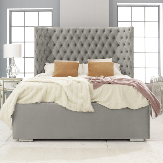 Prague Plush Velvet Small Double Bed In Grey