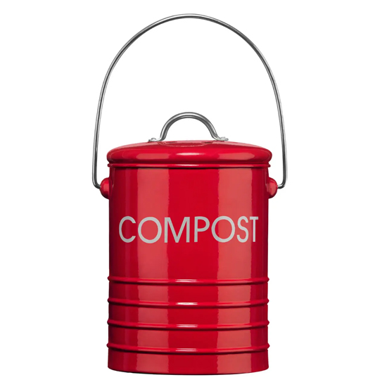 Morden Metal Compost Bin In Red With Handle