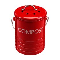 Morden Metal Compost Bin In Red With Handle