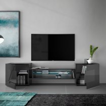 Nevaeh Dark Grey High Gloss TV Stand With 2 Doors And LED Lights