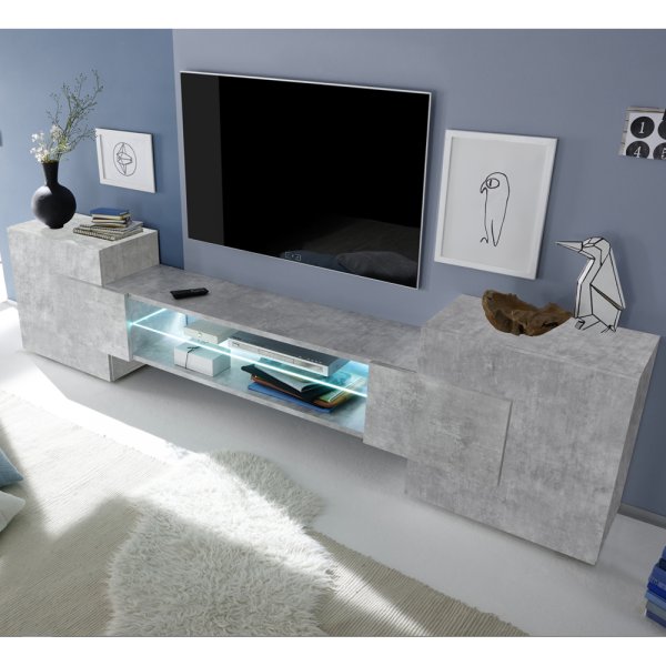 Nevaeh Wooden TV Stand With 2 Doors In Concrete Effect And LED Lights