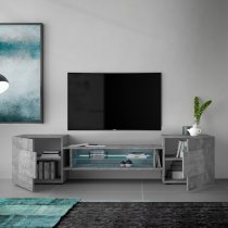 Nevaeh Wooden TV Stand With 2 Doors In Concrete Effect And LED Lights