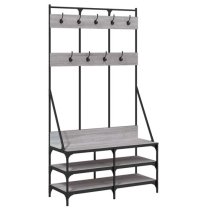 Akron Wooden Clothes Rack With Shoe Storage In Grey Sonoma Oak