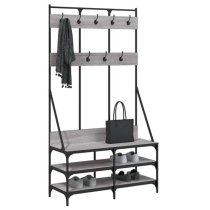 Akron Wooden Clothes Rack With Shoe Storage In Grey Sonoma Oak