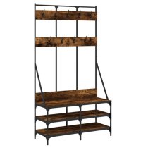 Akron Wooden Clothes Rack With Shoe Storage In Smoked Oak