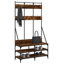 Akron Wooden Clothes Rack With Shoe Storage In Smoked Oak