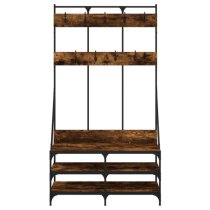 Akron Wooden Clothes Rack With Shoe Storage In Smoked Oak