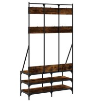 Akron Wooden Clothes Rack With Shoe Storage In Smoked Oak