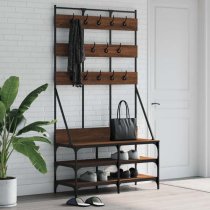 Camrose Wooden Clothes Rack With Shoe Storage In Brown Oak