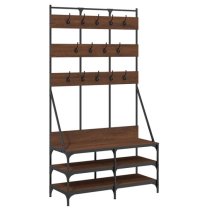 Camrose Wooden Clothes Rack With Shoe Storage In Brown Oak