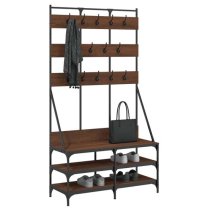 Camrose Wooden Clothes Rack With Shoe Storage In Brown Oak