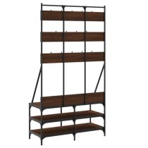 Camrose Wooden Clothes Rack With Shoe Storage In Brown Oak