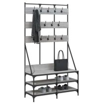 Camrose Wooden Clothes Rack With Shoe Storage In Grey Sonoma Oak