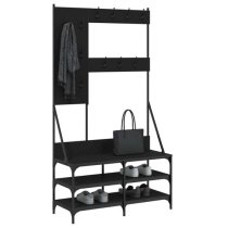 Denton Wooden Clothes Rack With Shoe Storage In Black