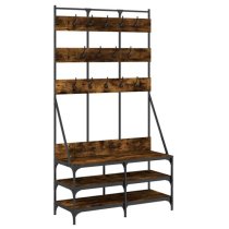 Denton Wooden Clothes Rack With Shoe Storage In Smoked Oak