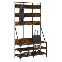 Denton Wooden Clothes Rack With Shoe Storage In Smoked Oak