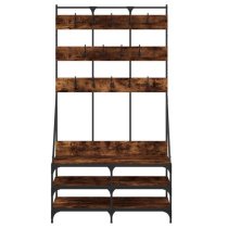 Denton Wooden Clothes Rack With Shoe Storage In Smoked Oak