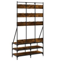 Denton Wooden Clothes Rack With Shoe Storage In Smoked Oak