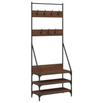 Hebron Wooden Clothes Rack With Shoe Storage In Brown Oak