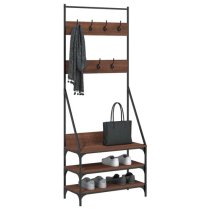 Hebron Wooden Clothes Rack With Shoe Storage In Brown Oak