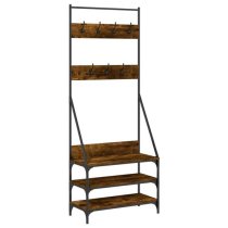 Hebron Wooden Clothes Rack With Shoe Storage In Smoked Oak