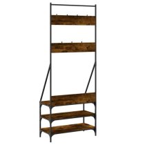 Hebron Wooden Clothes Rack With Shoe Storage In Smoked Oak