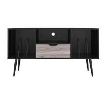 Carson Wooden TV Stand With 2 Shelves 1 Drawer In Black Oak